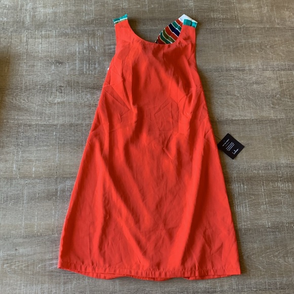 NWT Lulus Tie-Back Mini Dress womens Size Medium Joyful Orange Red Multi-Stripe - Picture 6 of 7